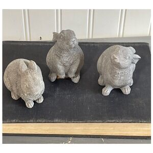 The Hearthside Collection Gray Bunny Rabbit Figurine Set of 3 Farmhouse NEW